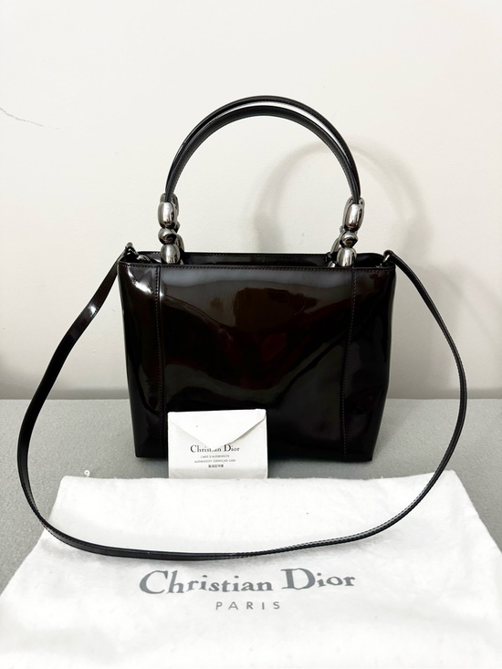 Dior Handbags - Auth Dior Black Patent Leather Top-Handle Bag